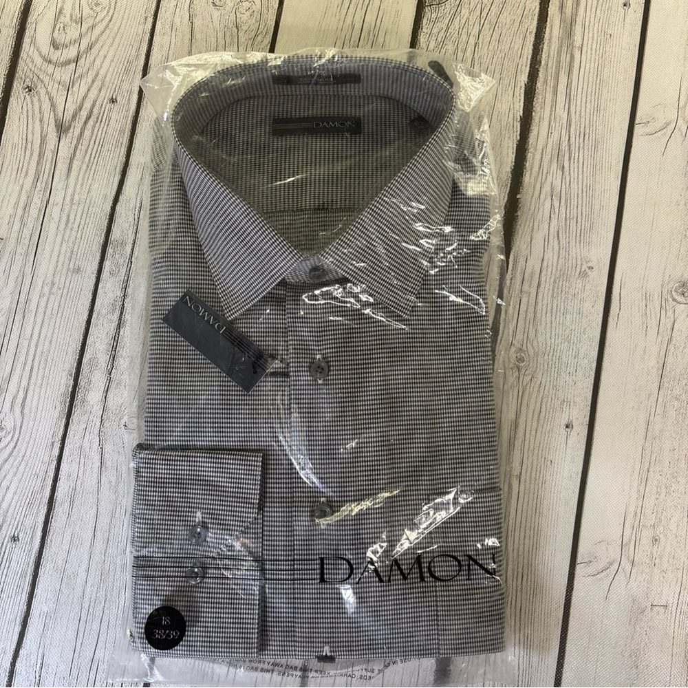Damon Men’s 18-38/39 Tall Long Sleeve Dress Shirt Black & White Gingham.